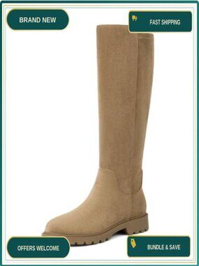 Knee High Boots Women Rounded Toe Flat Stretchy Tall Long Faux Leather